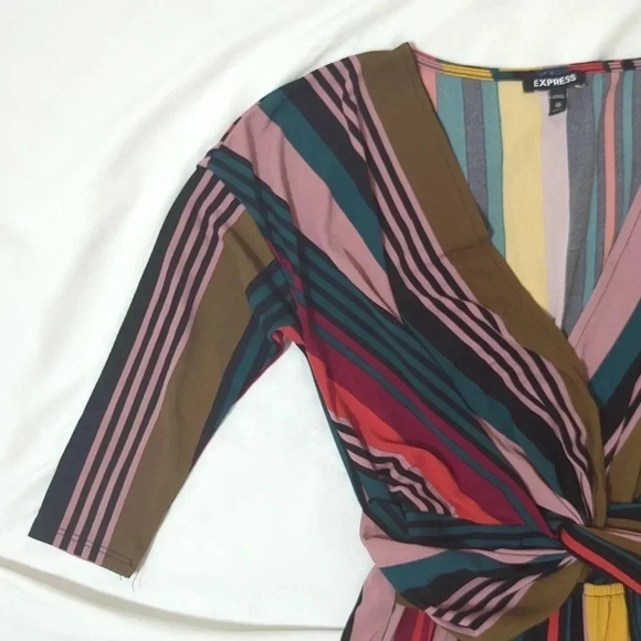 Express Stripped Short Sleeve Twist Front Jumpsuit, Color Multicolor Size XS - Picture 5 of 14